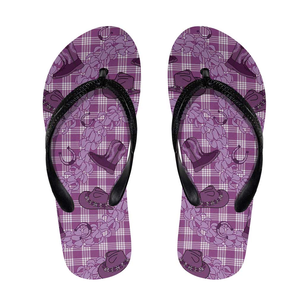Purple Palaka Hawaii Cowboy Flip Flops Puakenikeni Lei Paniolo Papale Seamless Vibes LT14 Purple - Polynesian Pride