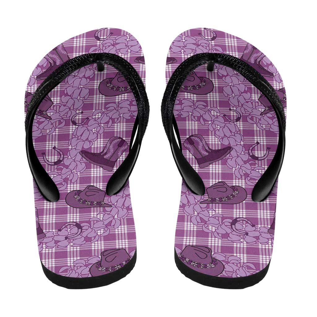 Purple Palaka Hawaii Cowboy Flip Flops Puakenikeni Lei Paniolo Papale Seamless Vibes LT14 - Polynesian Pride