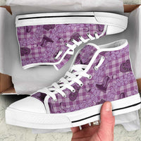Purple Palaka Hawaii Cowboy High Top Shoes Puakenikeni Lei Paniolo Papale Seamless Vibes LT14 Purple - Polynesian Pride