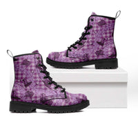 Purple Palaka Hawaii Cowboy Leather Boots Puakenikeni Lei Paniolo Papale Seamless Vibes LT14 Purple - Polynesian Pride