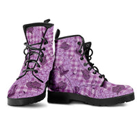 Purple Palaka Hawaii Cowboy Leather Boots Puakenikeni Lei Paniolo Papale Seamless Vibes LT14 - Polynesian Pride