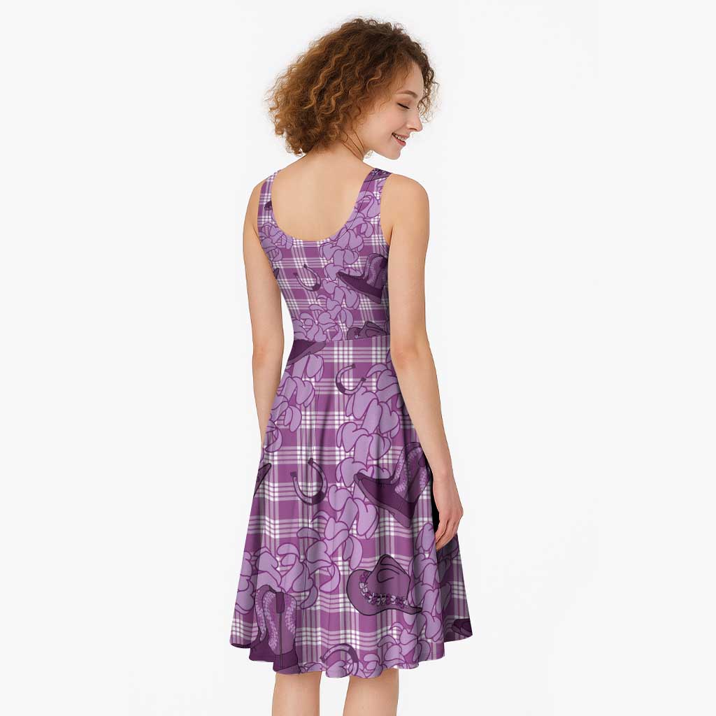 Purple Palaka Hawaii Cowboy Midi Dress Puakenikeni Lei Paniolo Papale Seamless Vibes LT14 - Polynesian Pride