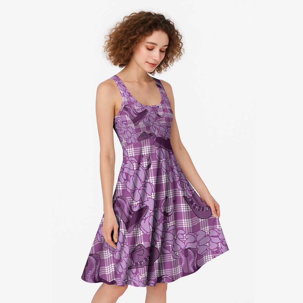 Purple Palaka Hawaii Cowboy Midi Dress Puakenikeni Lei Paniolo Papale Seamless Vibes LT14 - Polynesian Pride