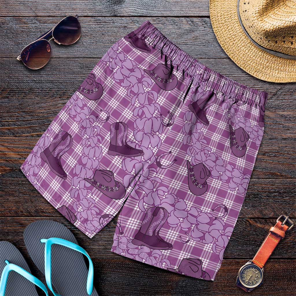 Purple Palaka Hawaii Cowboy Shorts for Men Puakenikeni Lei Paniolo Papale Seamless Vibes LT14 Purple - Polynesian Pride