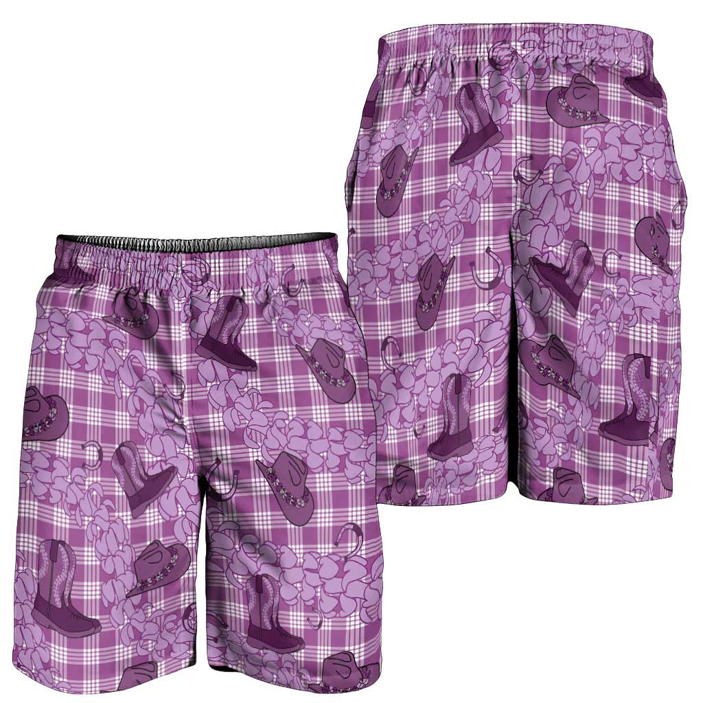 Purple Palaka Hawaii Cowboy Shorts for Men Puakenikeni Lei Paniolo Papale Seamless Vibes LT14 - Polynesian Pride