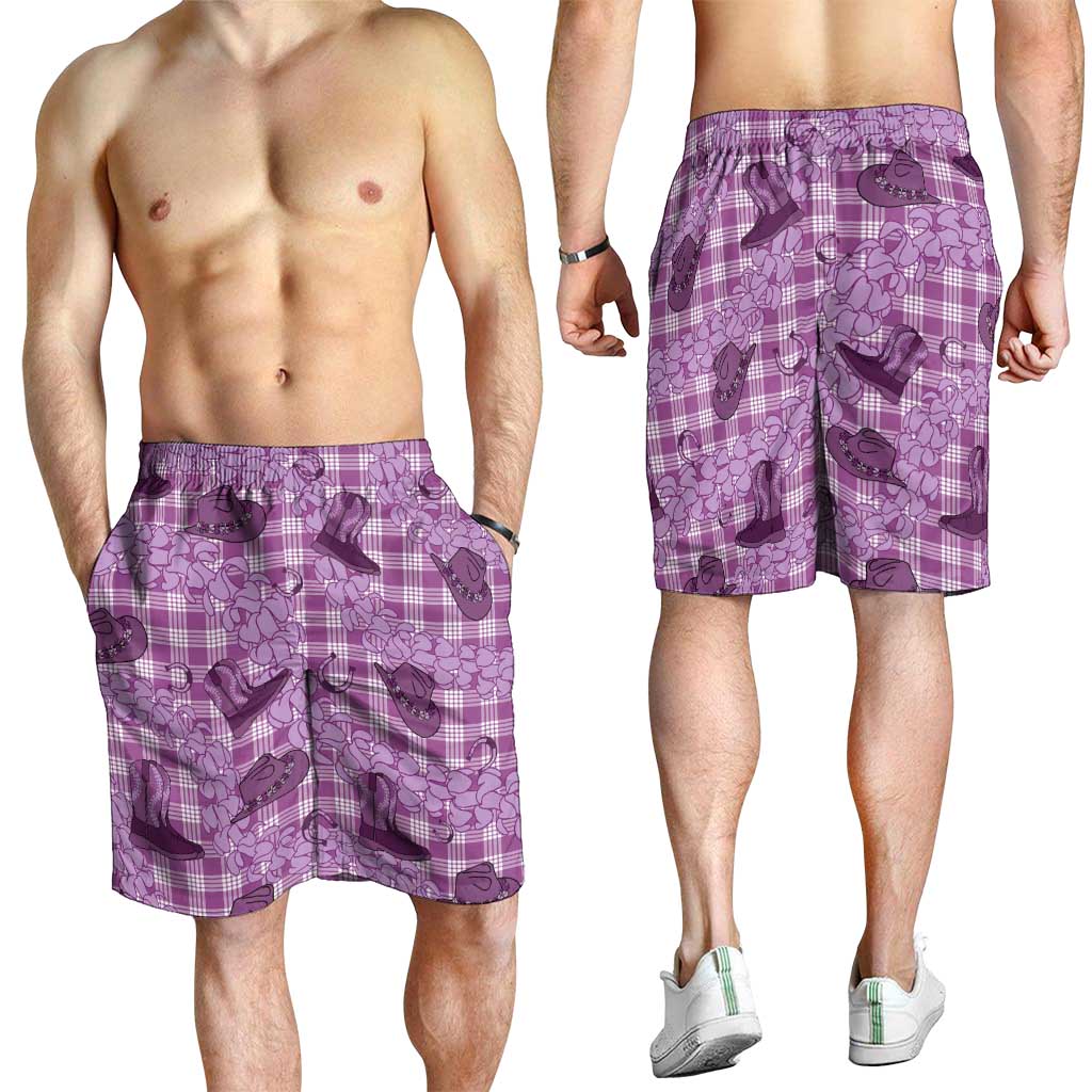 Purple Palaka Hawaii Cowboy Shorts for Men Puakenikeni Lei Paniolo Papale Seamless Vibes LT14 - Polynesian Pride