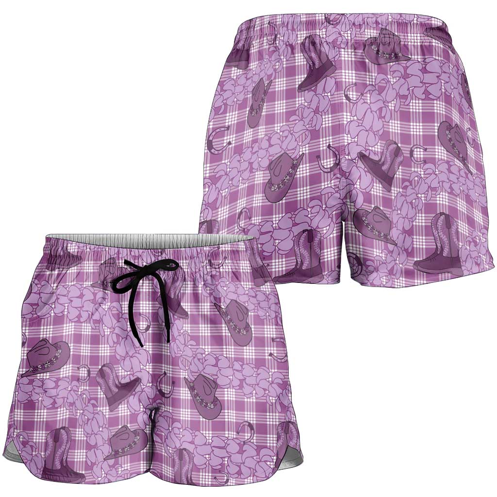 Purple Palaka Hawaii Cowboy Shorts for Women Puakenikeni Lei Paniolo Papale Seamless Vibes LT14 - Polynesian Pride