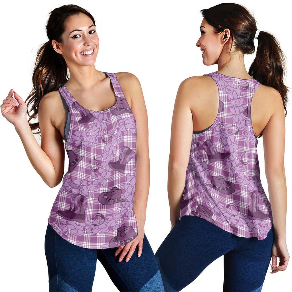 Purple Palaka Hawaii Cowboy Women Racerback Tank Puakenikeni Lei Paniolo Papale Seamless Vibes LT14 - Polynesian Pride