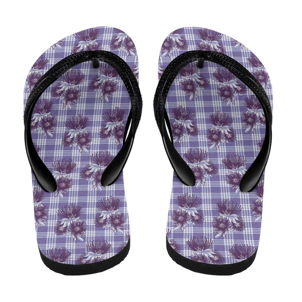 Purple Palaka Hawaii Flip Flops Hawaiian Lehua Blossoms