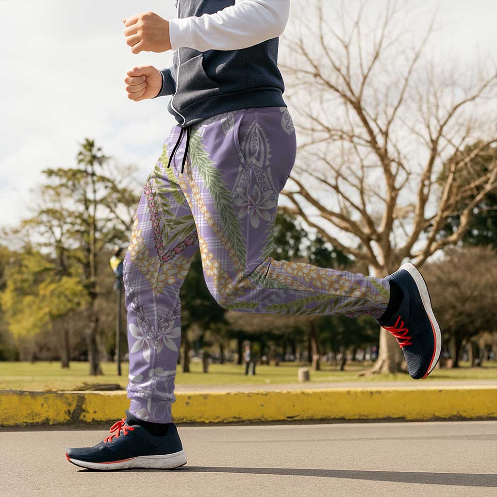 Purple Palaka Hawaii Leis Jogger Pants Hawaiian-plaid Elegant Tropical Vibes - Polynesian Pride