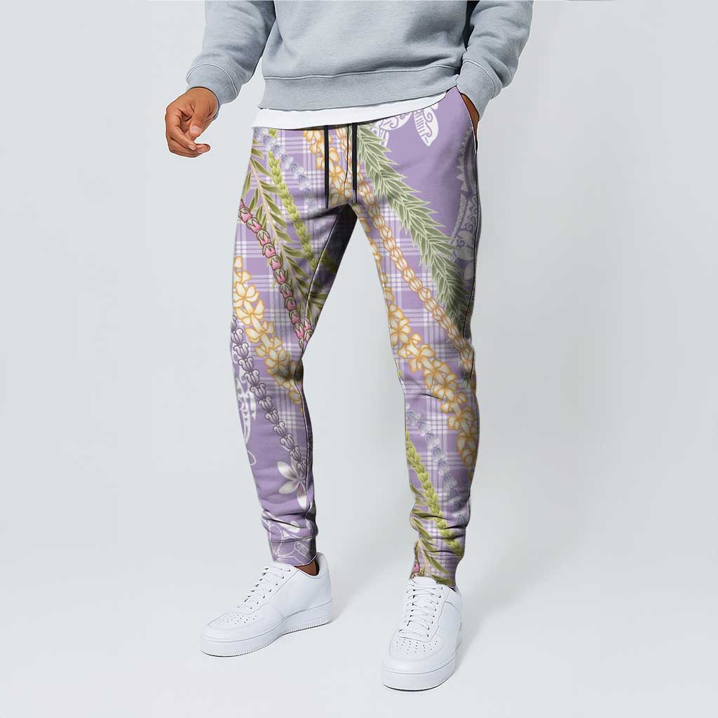 Purple Palaka Hawaii Leis Jogger Pants Hawaiian-plaid Elegant Tropical Vibes - Polynesian Pride