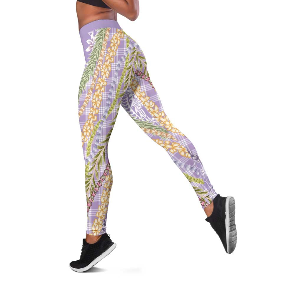 Purple Palaka Hawaii Leis Leggings Hawaiian-plaid Elegant Tropical Vibes - Polynesian Pride