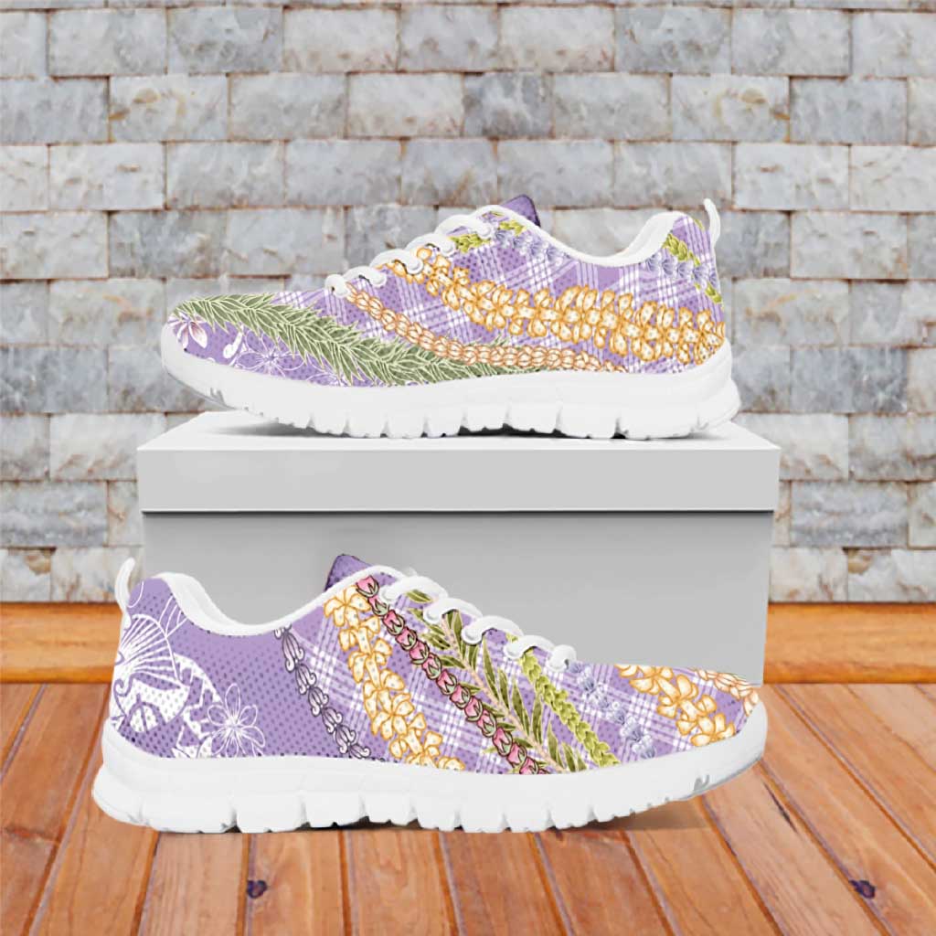 Purple Palaka Hawaii Leis Sneakers Hawaiian-plaid Elegant Tropical Vibes