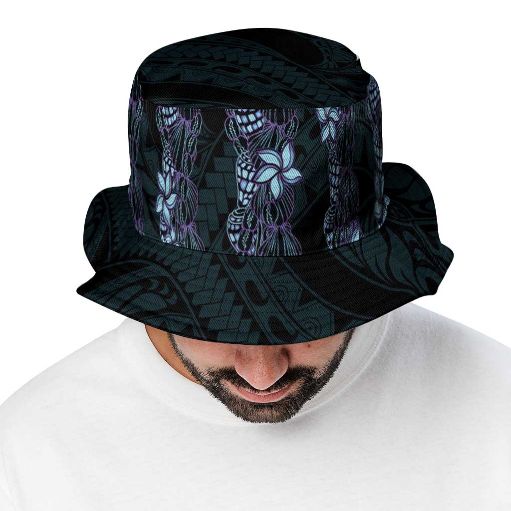 Purple Paradise Hawaii Shell Lei Bucket Hat Hawaiian Sunrise Shell Hebrew Cone Plumeria - Polynesian Pride