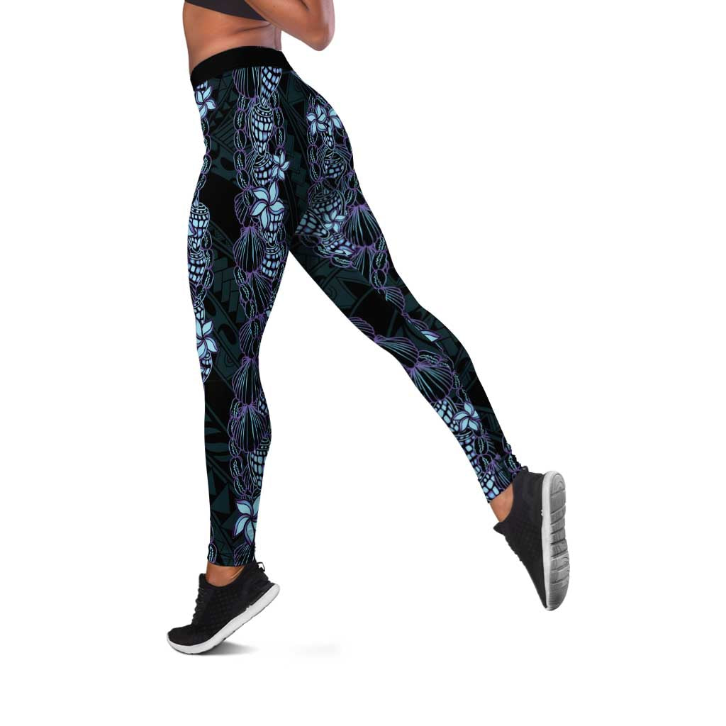 Purple Paradise Hawaii Shell Lei Leggings Hawaiian Sunrise Shell Hebrew Cone Plumeria - Polynesian Pride