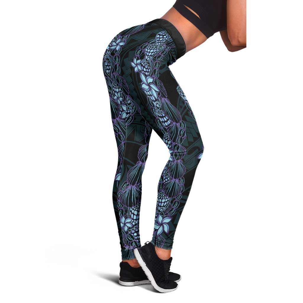 Purple Paradise Hawaii Shell Lei Leggings Hawaiian Sunrise Shell Hebrew Cone Plumeria - Polynesian Pride