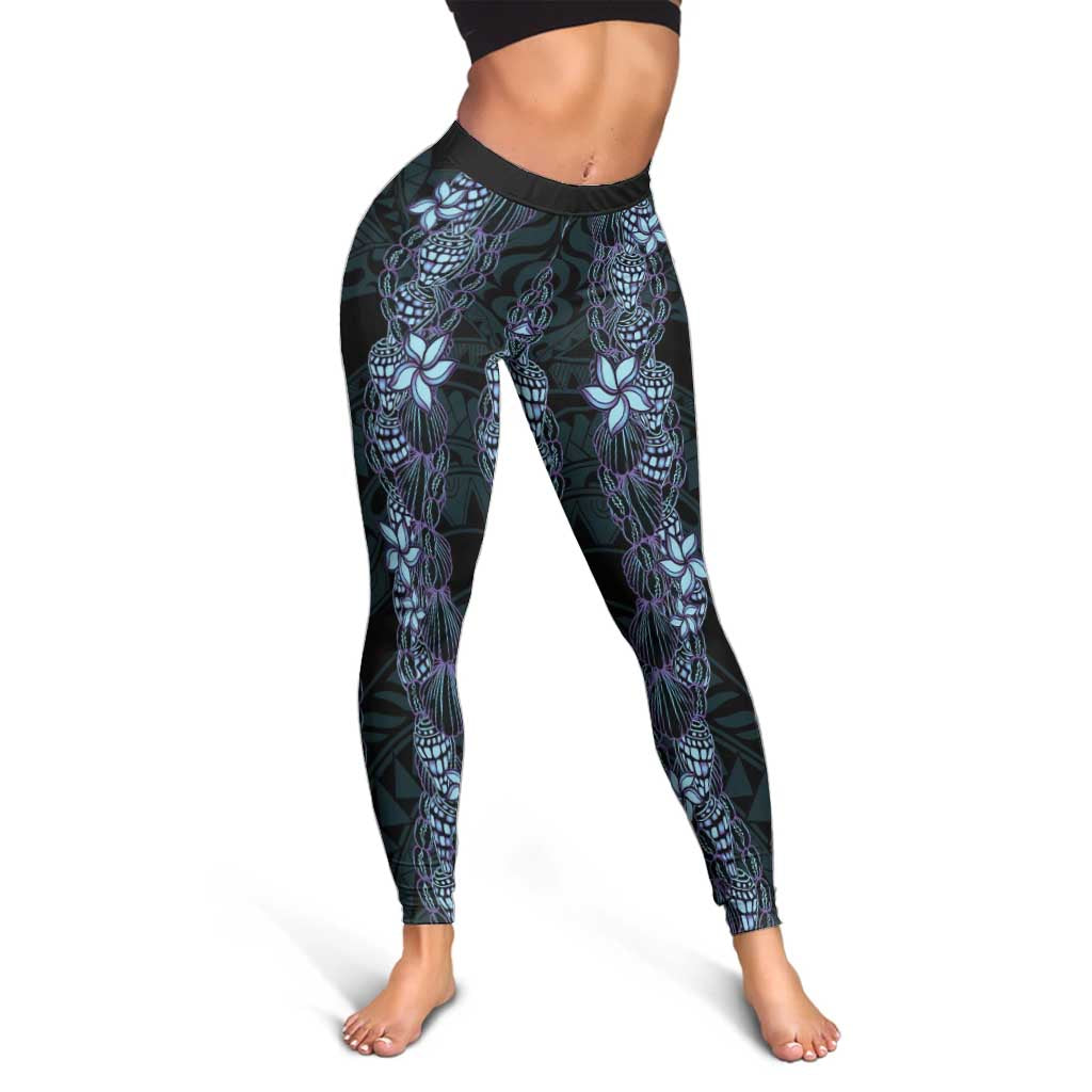 Purple Paradise Hawaii Shell Lei Leggings Hawaiian Sunrise Shell Hebrew Cone Plumeria - Polynesian Pride