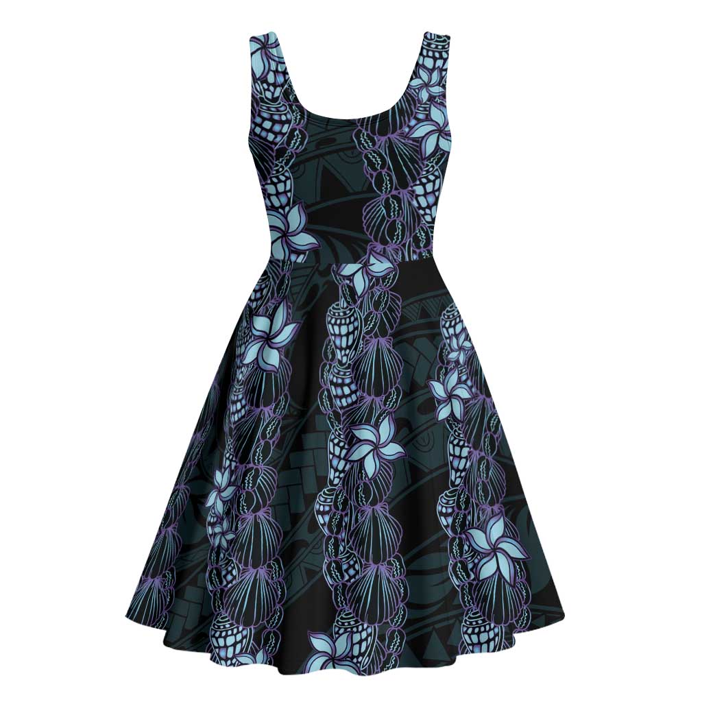 Purple Paradise Hawaii Shell Lei Midi Dress Hawaiian Sunrise Shell Hebrew Cone Plumeria LT14 - Polynesian Pride
