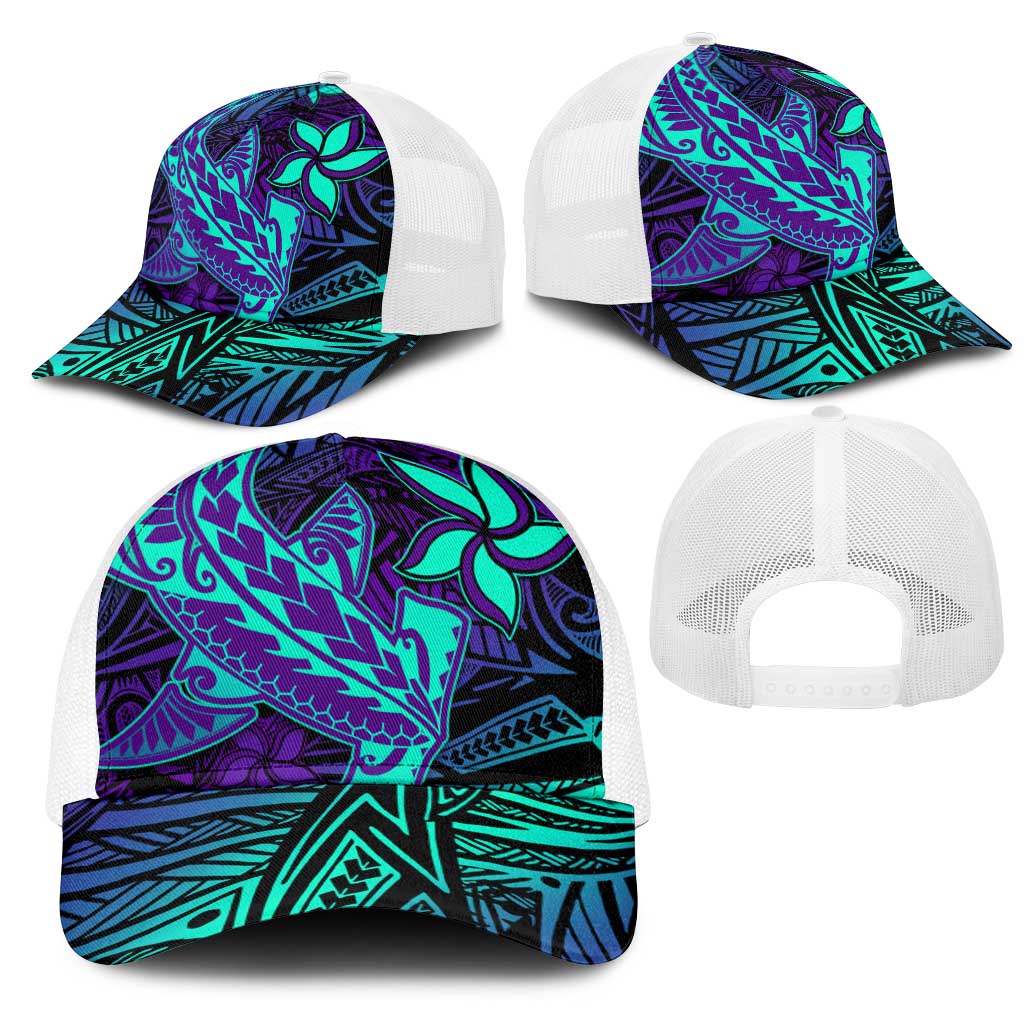 Purple Paradise Polynesian Mesh Trucker Cap Hawaiian Tribal Hammerhead Shark - Polynesian Pride