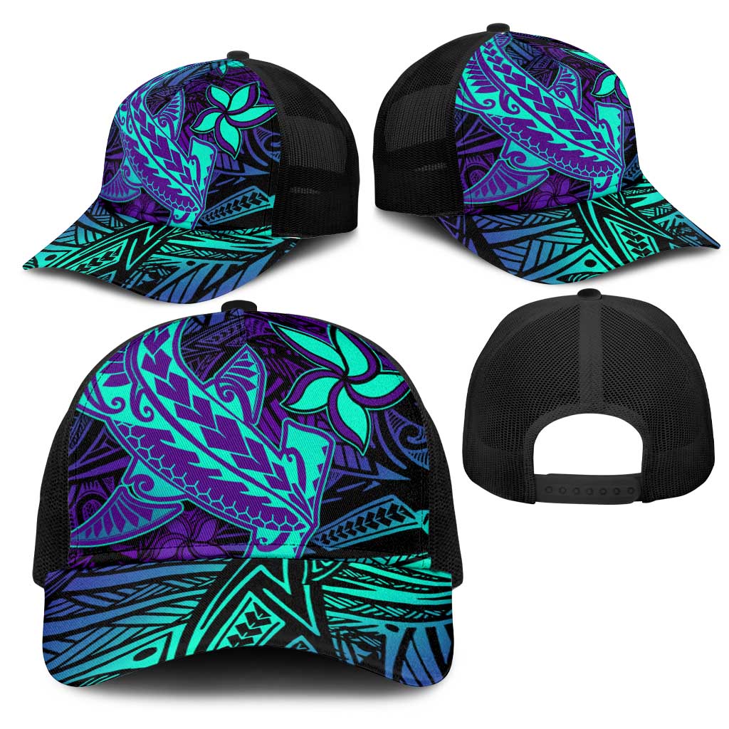 Purple Paradise Polynesian Mesh Trucker Cap Hawaiian Tribal Hammerhead Shark - Polynesian Pride