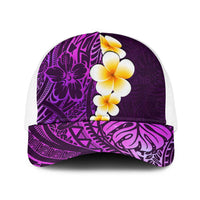 Purple Polynesia Baseball Net Cap Plumeria Tropical Leaves With Galaxy Polynesian Art - Polynesian Pride