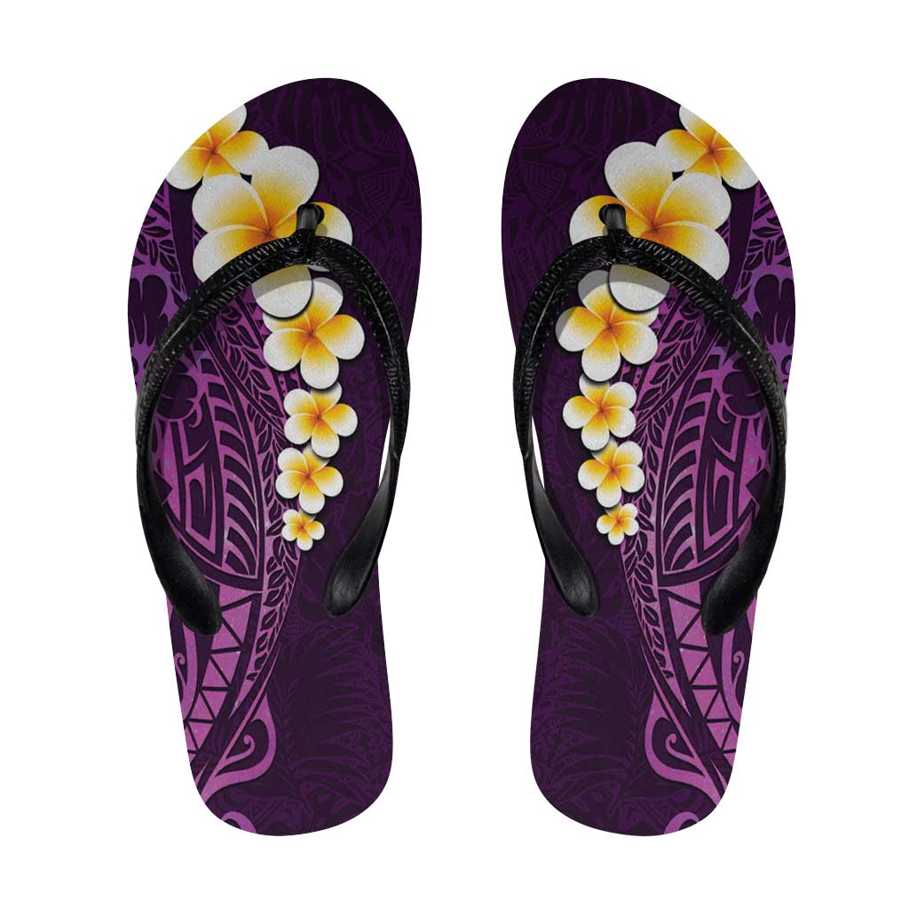 Purple Polynesia Flip Flops Plumeria Tropical Leaves Galaxy Polynesian Art LT14 Purple - Polynesian Pride