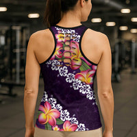 Purple Polynesia Hollow Tank Top Plumeria With Hibiscus Pattern Tropical Vibes LT14 - Polynesian Pride