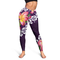 Purple Polynesia Leggings Plumeria With Hibiscus Pattern Tropical Vibes - Polynesian Pride