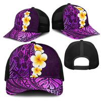 Purple Polynesia Mesh Trucker Cap Plumeria Tropical Leaves With Galaxy Polynesian Art - Polynesian Pride