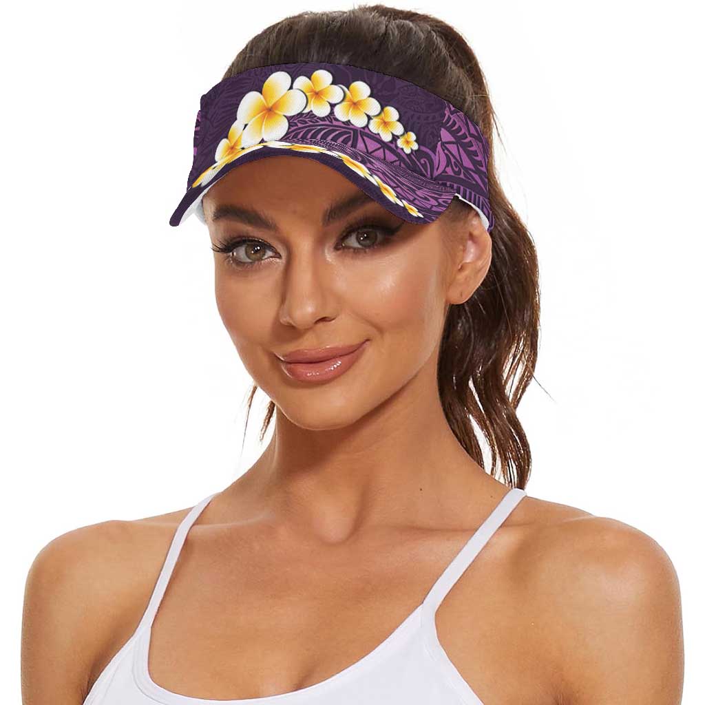 Purple Polynesia Sun Visor Cap Plumeria Tropical Leaves With Galaxy Polynesian Art