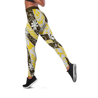 Rearea Tahiti Tiare Monstera Leggings Polynesian Pattern Curve Style LT01 Yellow - Polynesian Pride