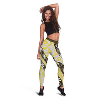 Rearea Tahiti Tiare Monstera Leggings Polynesian Pattern Curve Style LT01 - Polynesian Pride