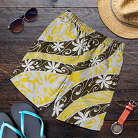 Rearea Tahiti Tiare Monstera Shorts for Men Polynesian Pattern Curve Style LT01 Yellow - Polynesian Pride