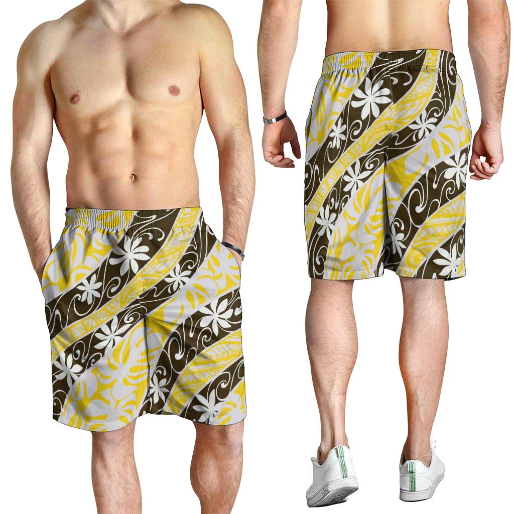 Rearea Tahiti Tiare Monstera Shorts for Men Polynesian Pattern Curve Style LT01 - Polynesian Pride