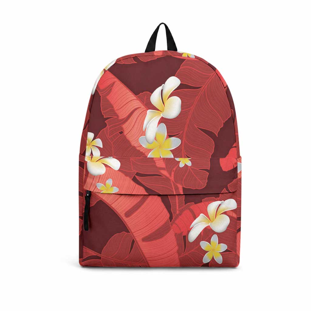 Red Banana Leaf Hawaii Backpack Lau Maia Plumeria Tropical Summer Vibes LT14 Red - Polynesian Pride