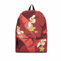 Red Banana Leaf Hawaii Backpack Lau Maia Plumeria Tropical Summer Vibes LT14 Red - Polynesian Pride