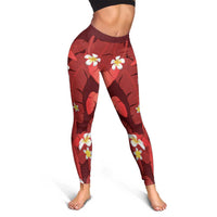 Red Banana Leaf Hawaii Leggings Lau Maia Plumeria Tropical Summer Vibes LT14 - Polynesian Pride