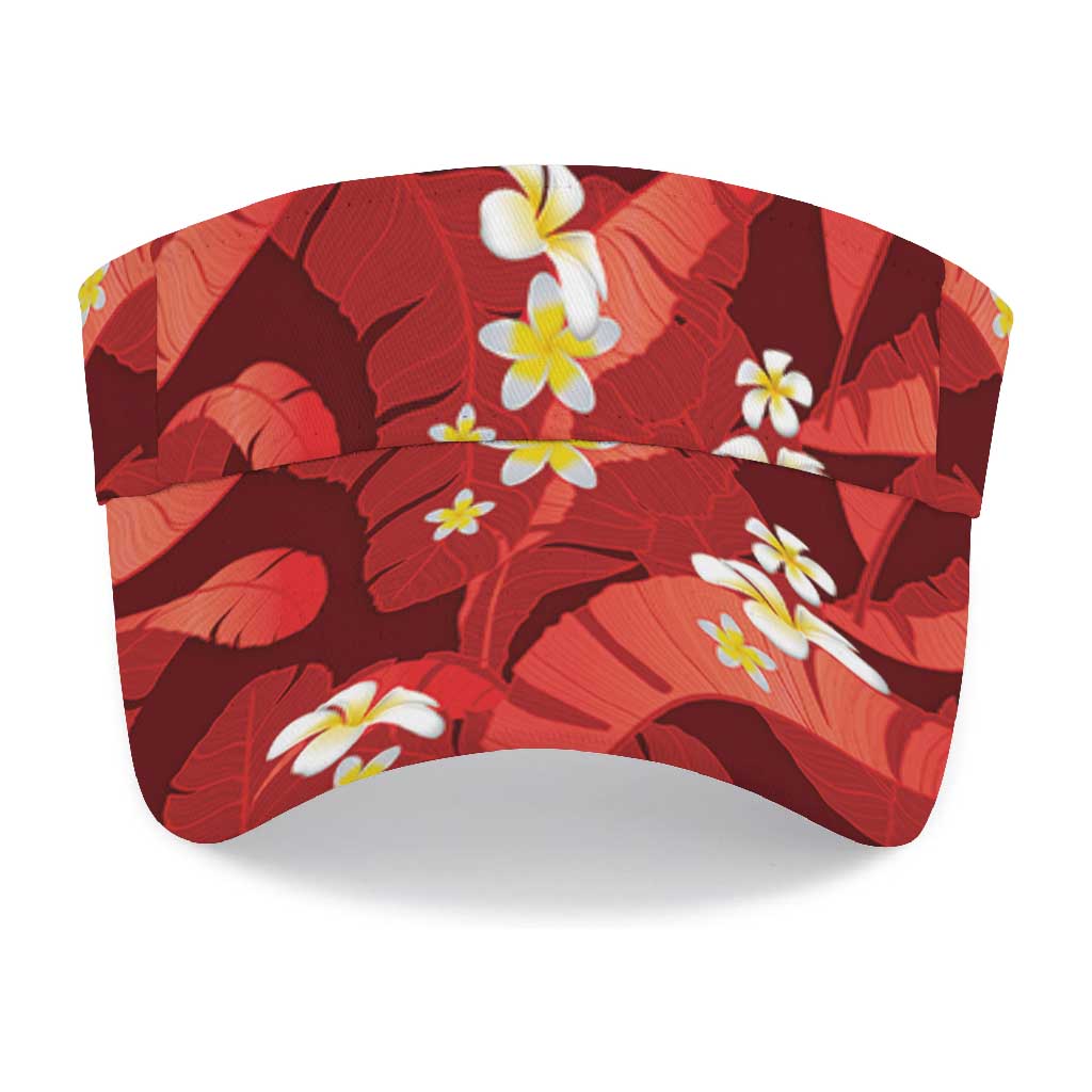 Red Banana Leaf Hawaii Sun Visor Cap Lau Maia Plumeria Tropical Summer Vibes LT14 - Polynesian Pride