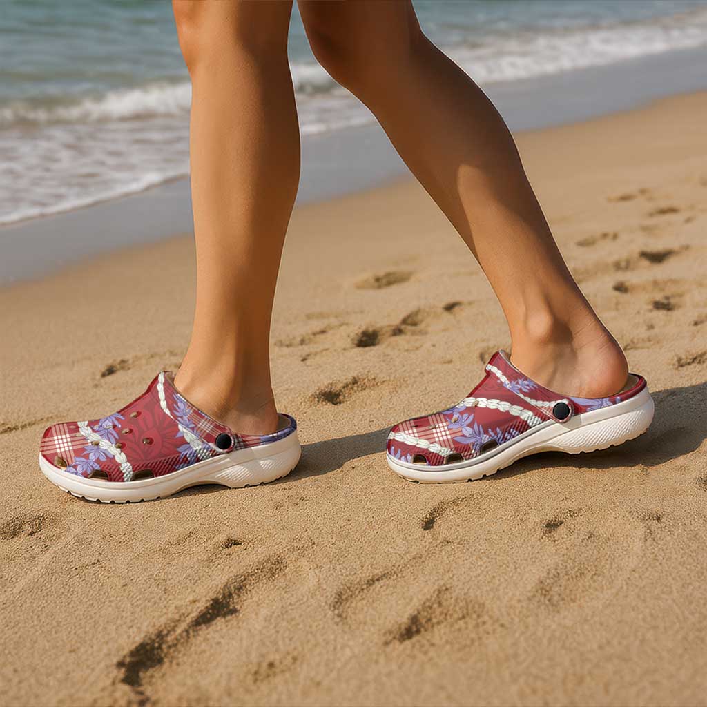 Red Hawaii Palaka Honohono Pikake Clogs Shoes Hawaiian Orchid Lei Polynesian Pattern - Polynesian Pride