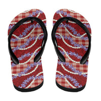 Red Hawaii Palaka Honohono Pikake Flip Flops Hawaiian Orchid Lei Polynesian Pattern LT14 - Polynesian Pride