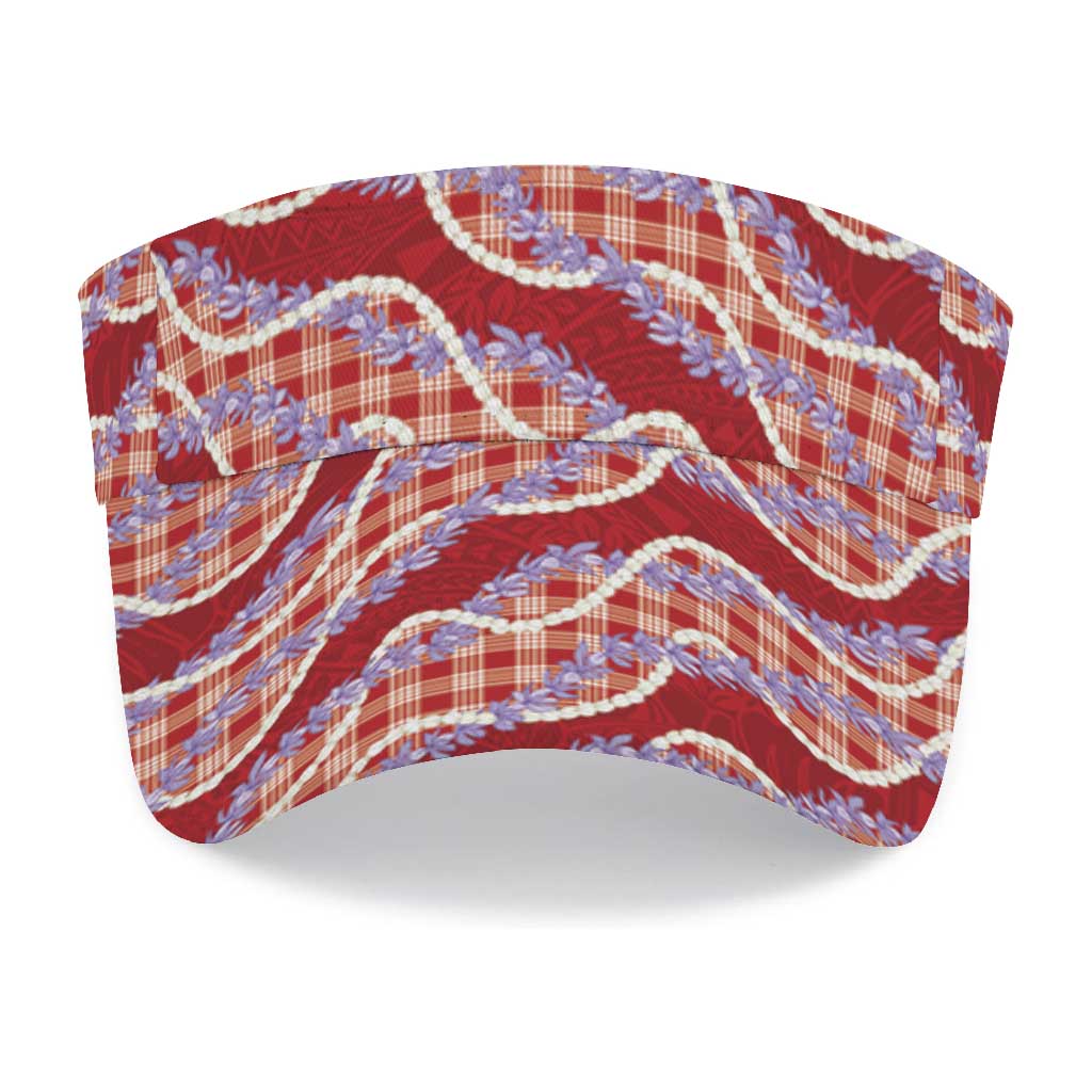 Red Hawaii Palaka Honohono Pikake Sun Visor Cap Hawaiian Orchid Lei Polynesian Pattern