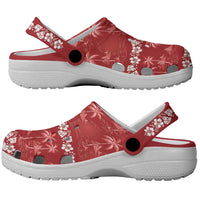 Red Hawaii Palm Tree Hibiscus Clogs Shoes Fantasy Summer Vibe