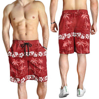 Red Hawaii Palm Tree Hibiscus Shorts for Men Fantasy Summer Vibe