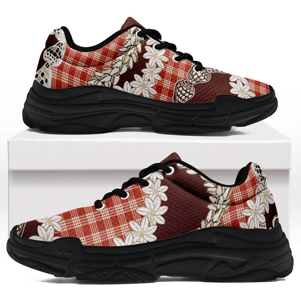 Red Hawaii Tiare and Shell Lei Chunky Sneakers Hawaiian Palaka Luxury Vibes LT14 Red - Polynesian Pride