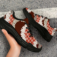 Red Hawaii Tiare and Shell Lei Chunky Sneakers Hawaiian Palaka Luxury Vibes LT14 - Polynesian Pride