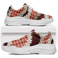Red Hawaii Tiare and Shell Lei Chunky Sneakers Hawaiian Palaka Luxury Vibes LT14 Red - Polynesian Pride