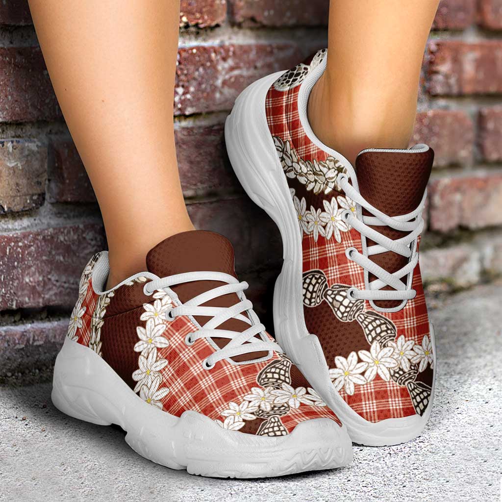 Red Hawaii Tiare and Shell Lei Chunky Sneakers Hawaiian Palaka Luxury Vibes LT14 - Polynesian Pride