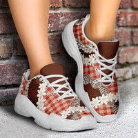 Red Hawaii Tiare and Shell Lei Chunky Sneakers Hawaiian Palaka Luxury Vibes LT14 - Polynesian Pride