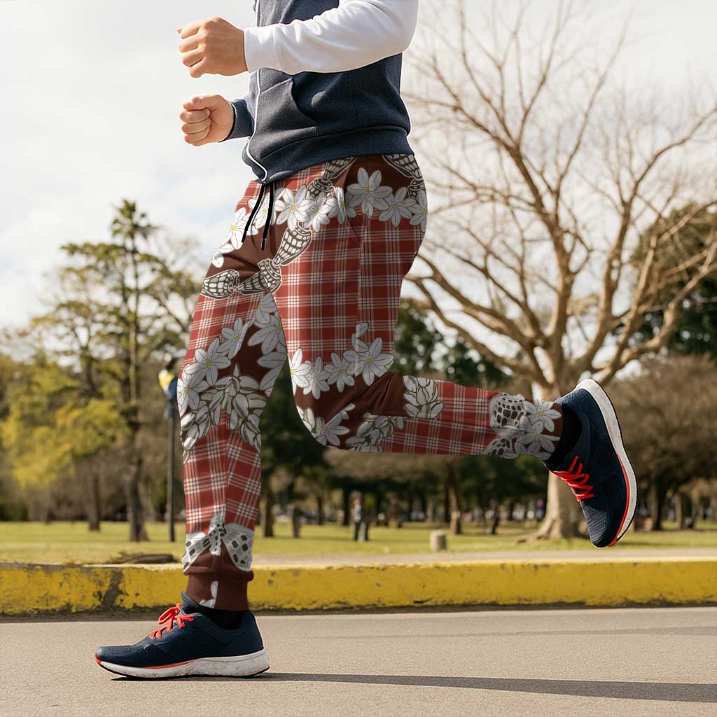 Red Hawaii Tiare and Shell Lei Jogger Pants Hawaiian Palaka Luxury Vibes - Polynesian Pride