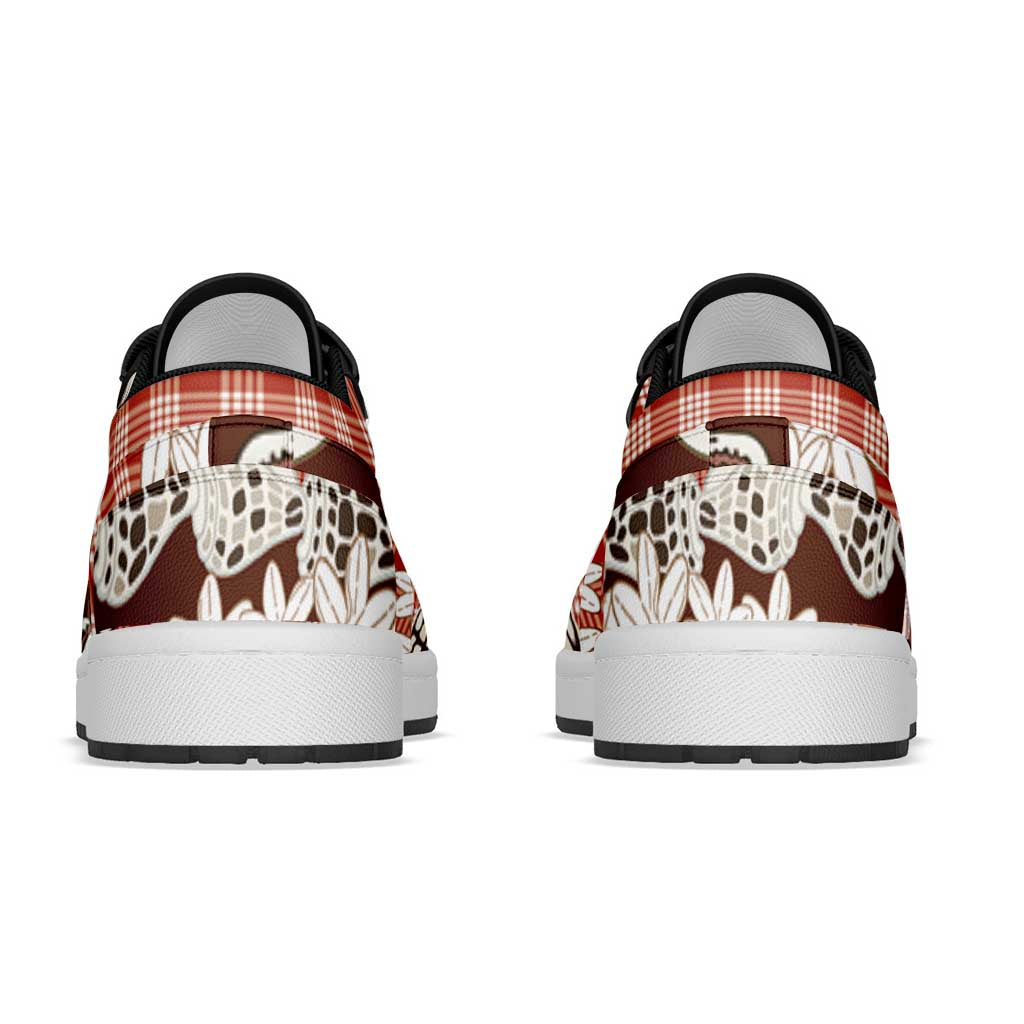 Red Hawaii Tiare and Shell Lei Low Sneakers Hawaiian Palaka Luxury Vibes LT14